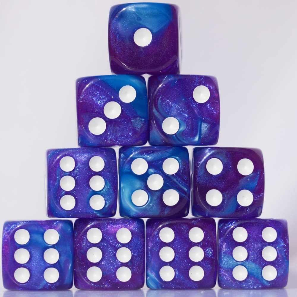 10 PC D6 dice 16mm Acrylic Dice Set for RPG MTG DND Dice Table Games and Board Games (Purple + Blue)