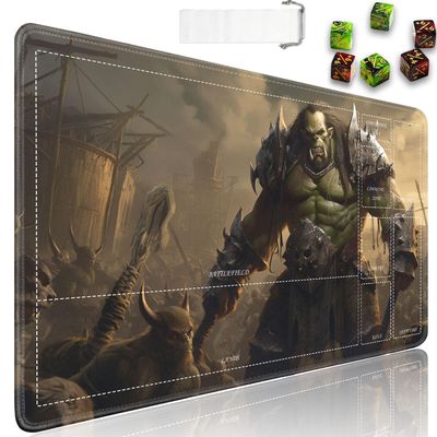 for MTG Playmat with Zones, 24 x 14 in Smooth Surface Card Game Playmat, for TCG Playmat with Storage Bag and 6 Dice, Orc Overlord for MTG Mat Mouse Pad