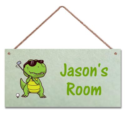 Personalized Sign Cute Dinosaur Sign, Customized Sign, Custom Name for Kids Room Nursery Door signs Wall Art Decor For Boys Room Playing golf Themed Bedroom Decor