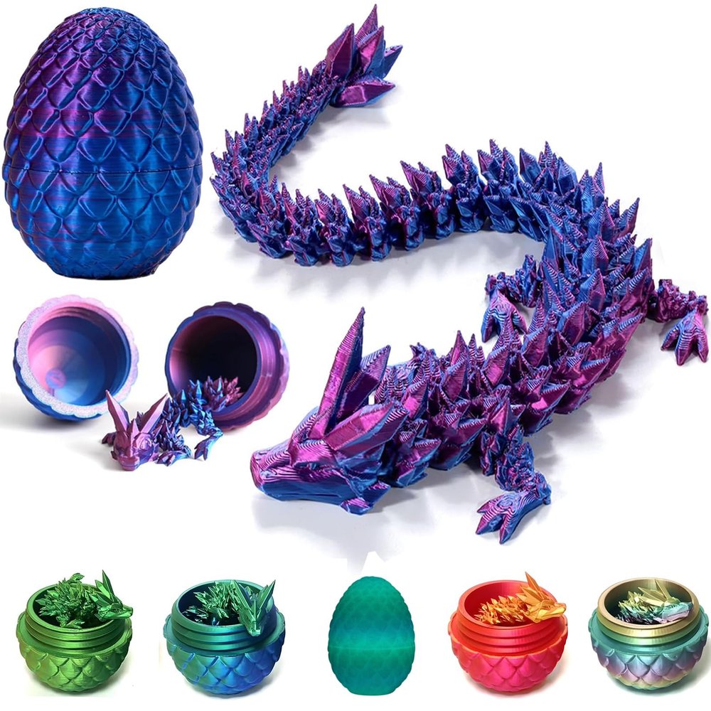 3D Printed Dragon Eggs with Dragon Inside Fun Fidget Figurine Toys, Easter Basket Stuffers Surprise Mystery Crystal Printing Dragon Egg Adult Home Office Desk Decor Toy Gifts (Laser Purple)