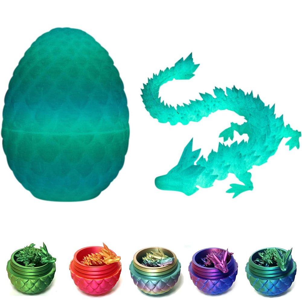 3D Printed Dragon Eggs with Dragon Inside Fun Fidget Figurine Toys, Easter Basket Stuffers Surprise Mystery Crystal Printing Dragon Egg Adult Home Office Desk Decor Toy Gifts (Luminous)