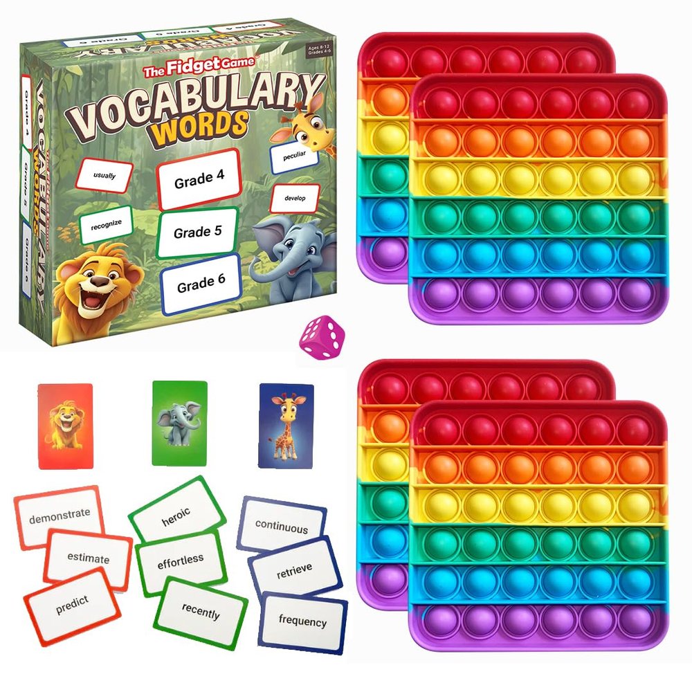 THE FIDGET GAME Vocabulary Words, Flash Card Game, Grade 4-6, Ages 9-12, Develop Communication and Reading Comprehension Skills, Fidget Mats, Learning Guide & PDF Workbook Included