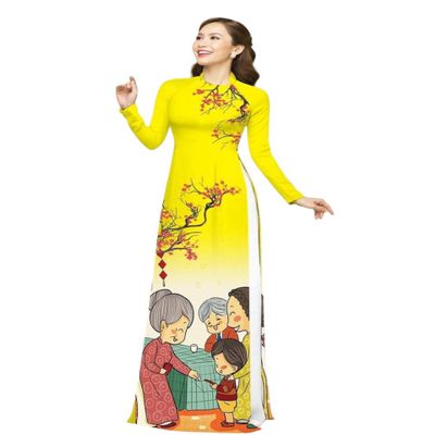 A1 3D printed Yellow Ao dai Vietnam Vietnamese Traditional Ao Dai For Women, Ao Dai For Women, Vietnamese Dress For Women, Ao Dai Dress For Women ao dai Tet Lunar New Year (Ao Dai only, 3XL)