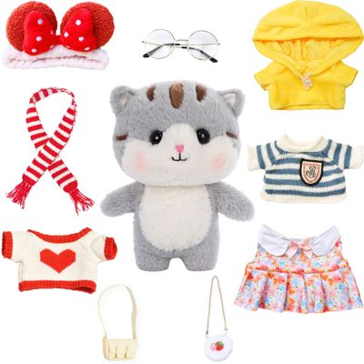 MOMIU Cat Plush with 9 Outfits, Grey Cat Stuffed Animal with Clothes, Kids, Gifts for 3-12 Year Old Girl