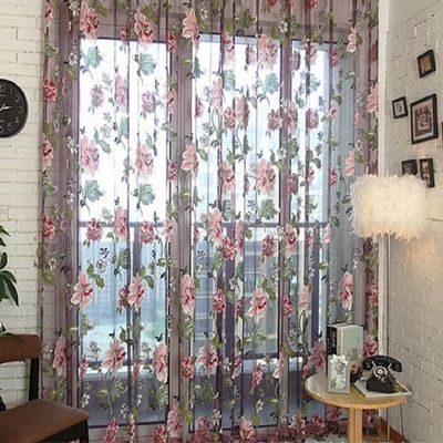 100 Panel Width Sheer Curtains Gauze Kids Childern Room Decor Luxury Peony Flower Pattern