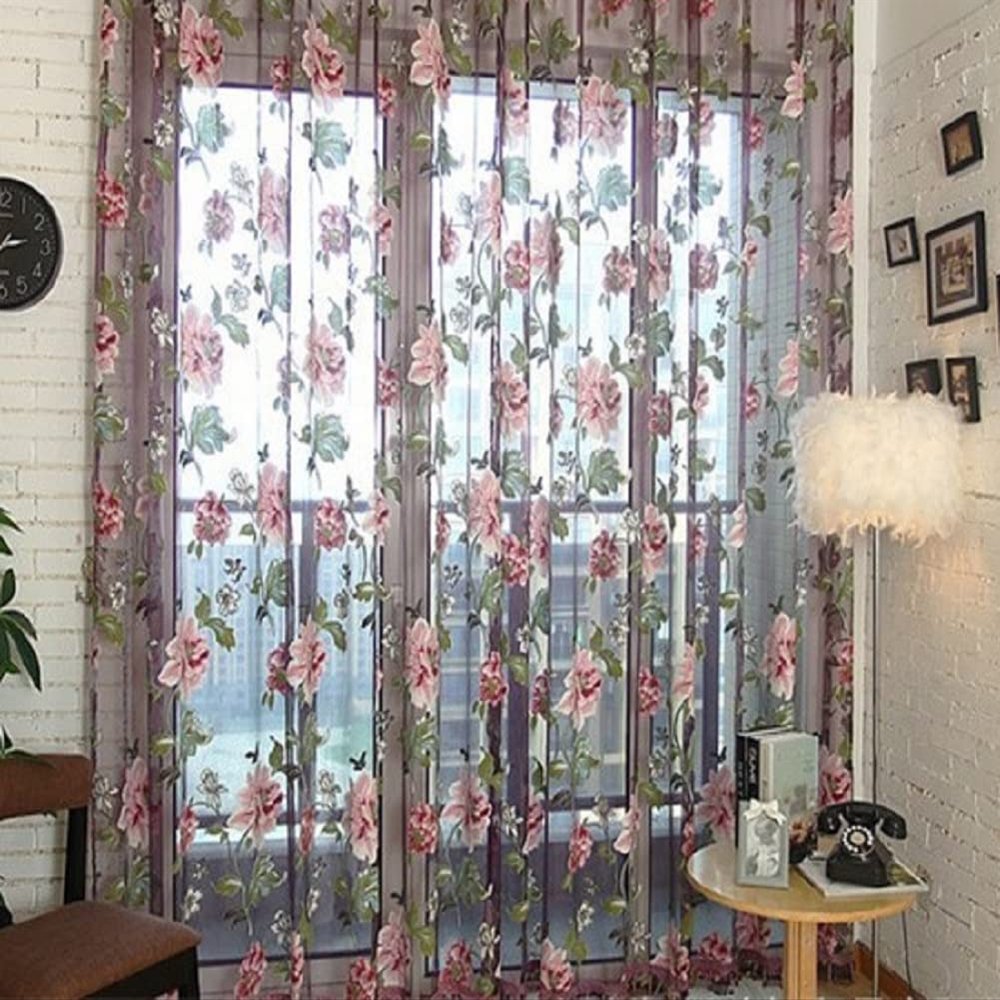 100 Panel Width Sheer Curtains Gauze Kids Childern Room Decor Luxury Peony Flower Pattern