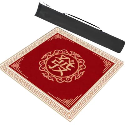 MOOFUT Square Mahjong Table Mat with Storage BagPaigow Poker Dominos Game Table Cover, Slip Resistant Noise Reduction Board Game Mat (Color : Red-2, Size : 23.6x23.6inch/60x60cm)