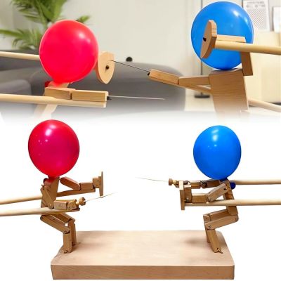 OPLISTE 2024 New Bamboo Man BattleHandmade Wooden Fencing Puppets Battle Bots Wooden Bots Battle Game for 2 Players Fast-Paced Balloon Fight Whack a Balloon Party Games Fun Games (B-30cm x 5mm)