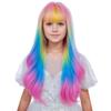 Ufindcos Rainbow Wig for Kids Girls Long Colorful Wig with Bangs Multi-color Wavy Curly Child Wigs 22 inches Synthetic Wigs view 1