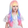 Ufindcos Rainbow Wig for Kids Girls Long Colorful Wig with Bangs Multi-color Wavy Curly Child Wigs 22 inches Synthetic Wigs view 2