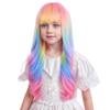 Ufindcos Rainbow Wig for Kids Girls Long Colorful Wig with Bangs Multi-color Wavy Curly Child Wigs 22 inches Synthetic Wigs view 3