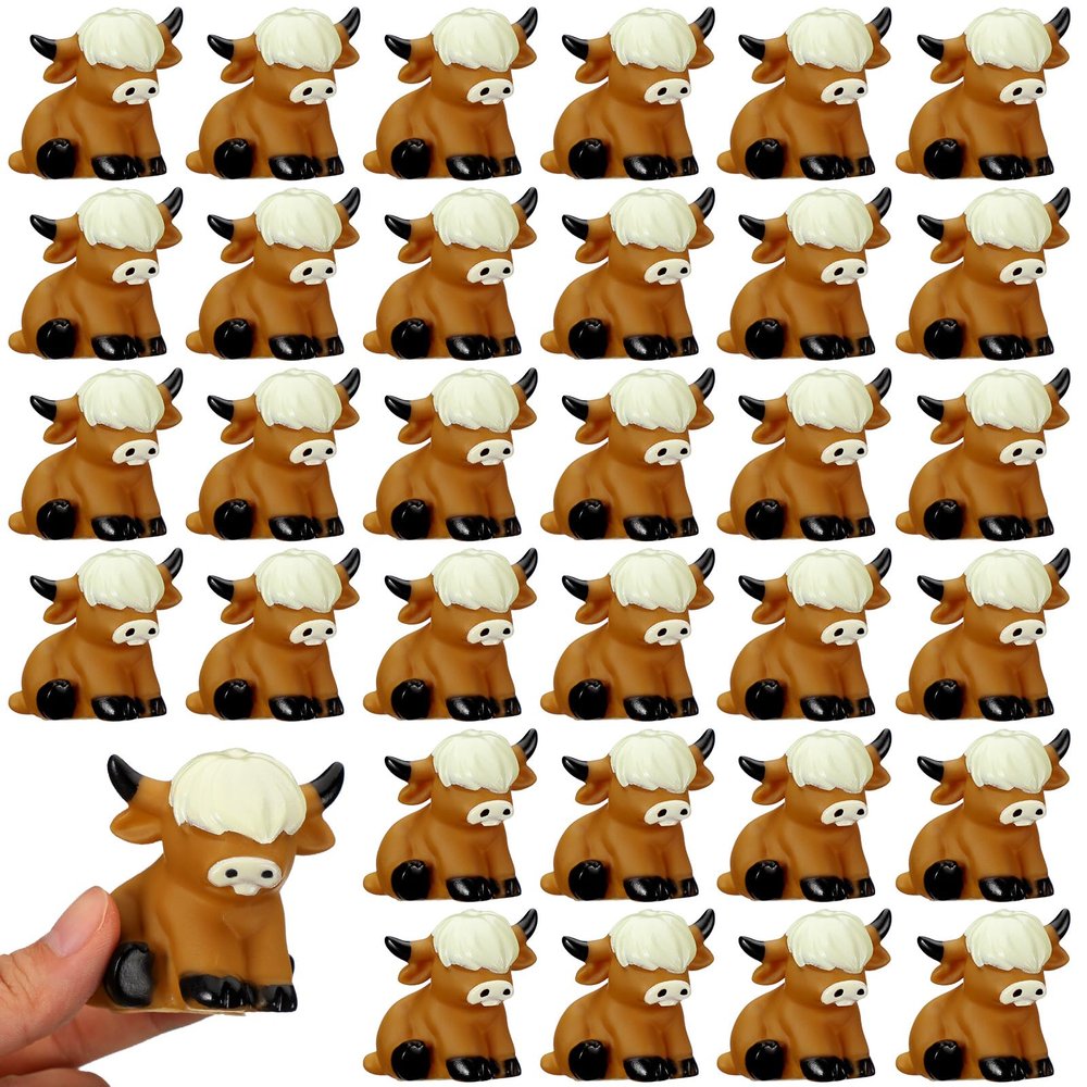 Halloscume 30 Pcs Highland Cow Party Favors Mini Brown Cows Floating Decorations Bath Rubber Water Highland Cow Figurines Bulk Figurine Statues Decor for Spring Summer Birthday Party