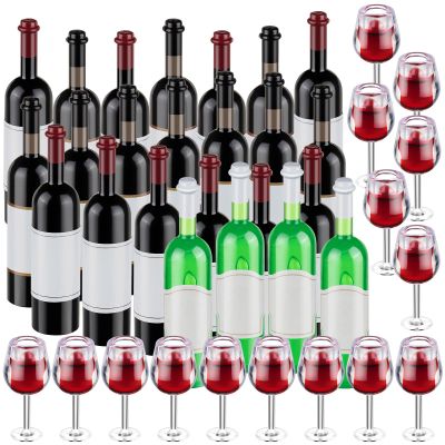 24 Pcs Mini Wine Bottles, 1:12 Scale Miniature Red Wine Bottle, Dollhouse Miniature Bottles, Mini Cocktail Glasses Drink Cups for Dollhouse Kitchen Decoration Accessories