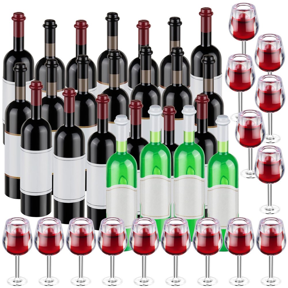 24 Pcs Mini Wine Bottles, 1:12 Scale Miniature Red Wine Bottle, Dollhouse Miniature Bottles, Mini Cocktail Glasses Drink Cups for Dollhouse Kitchen Decoration Accessories