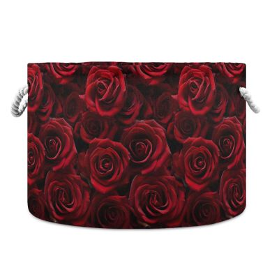 AMmao Red Rose Pattern Toys Storage Bin with Cotton Rope Large Capacity Clothes Storage Baskets Laundry Hamper Holiday Ornament Box Organizer for Bedroom Bathroom Nursery