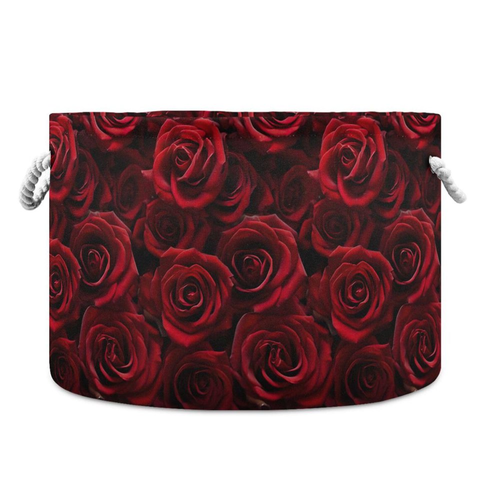 AMmao Red Rose Pattern Toys Storage Bin with Cotton Rope Large Capacity Clothes Storage Baskets Laundry Hamper Holiday Ornament Box Organizer for Bedroom Bathroom Nursery