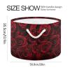 AMmao Red Rose Pattern Toys Storage Bin with Cotton Rope Large Capacity Clothes Storage Baskets Laundry Hamper Holiday Ornament Box Organizer for Bedroom Bathroom Nursery view 2