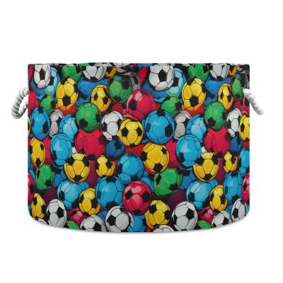 Abstract Colorful Football Soccer Pattern Toys Storage Bin with Cotton Rope Large Capacity Clothes Storage Baskets Laundry Hamper Holiday Ornament Box Organizer for Bedroom Bathroom Nursery