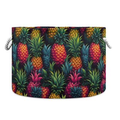 AMmao Rainbow Pineapple Pattern Toys Storage Bin with Cotton Rope Large Capacity Clothes Storage Baskets Laundry Hamper Holiday Ornament Box Organizer for Bedroom Bathroom Nursery