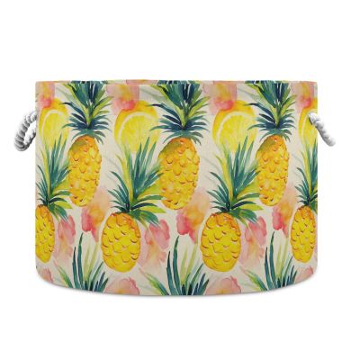 AMmao Colorful Pineapple Pattern Toys Storage Bin with Cotton Rope Large Capacity Clothes Storage Baskets Laundry Hamper Holiday Ornament Box Organizer for Bedroom Bathroom Nursery