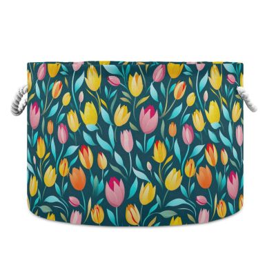 Abstract Tulip Pattern Toys Storage Bin with Cotton Rope Large Capacity Clothes Storage Baskets Laundry Hamper Holiday Ornament Box Organizer for Bedroom Bathroom Nursery