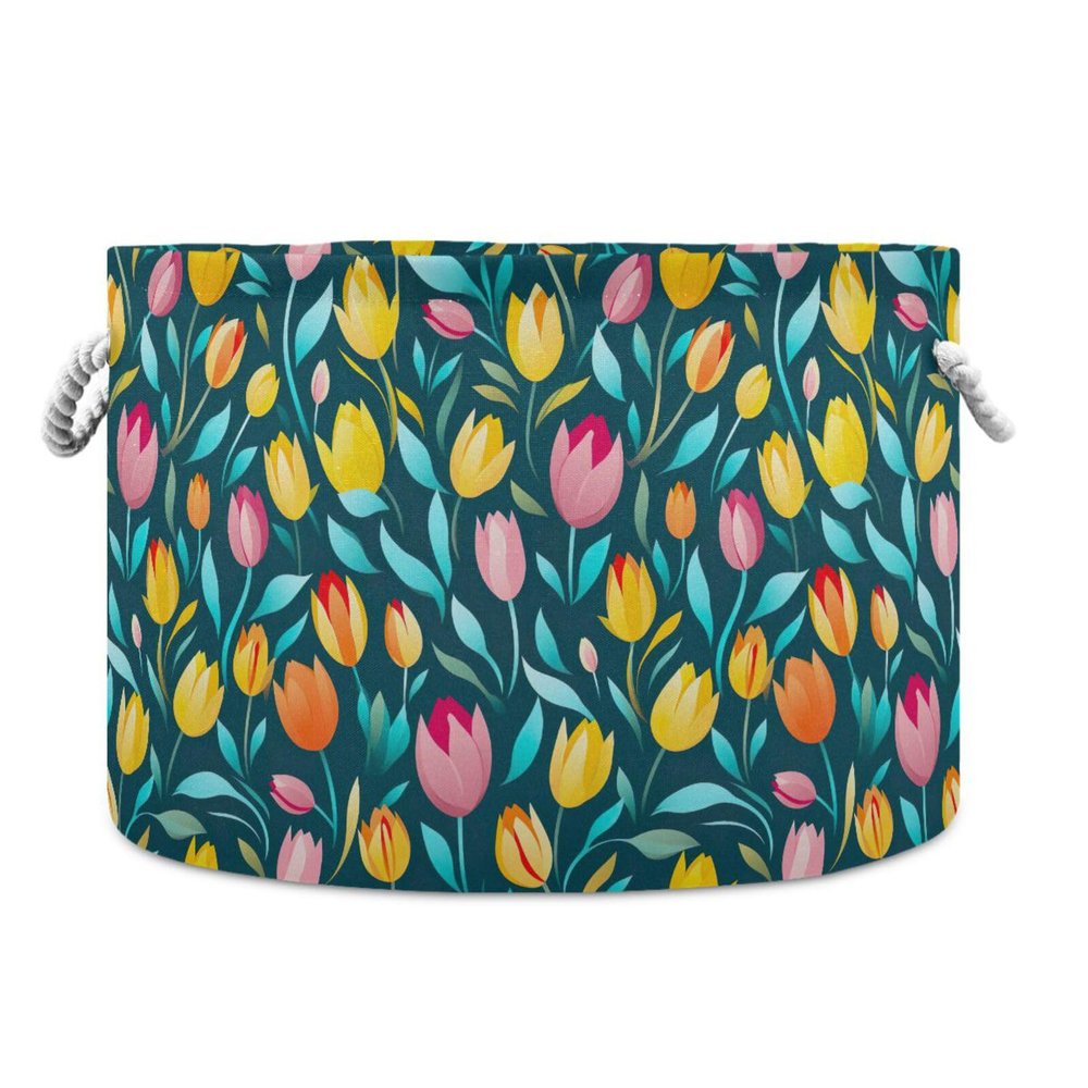 Abstract Tulip Pattern Toys Storage Bin with Cotton Rope Large Capacity Clothes Storage Baskets Laundry Hamper Holiday Ornament Box Organizer for Bedroom Bathroom Nursery