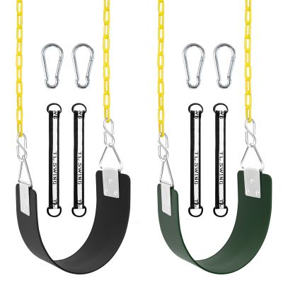 2 Pack Swing Set Seat with Metal Triangle Ring & 66Inch Anti-Rust Chains, Tree Swing Accessories with Snap Hooks & Hanging Straps, Support 300lb, Outdoors Backyard Playground- (Green & Black)
