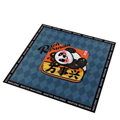 Square Short Plush Mahjong Table Mat, Cute Cartoon Panda Printed Card Game Table Mat for Mahjong/Card/Name Table Cover (Color : Blue-2, Size : 23.6x23.6inch)