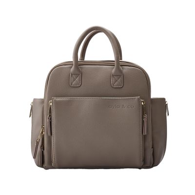 Ayla & Co Mini Bag, Transitional Minimal Diaper Bag, Vegan Leather, with Expandable Pockets, Built-In Wallet, Organizer, Magnetic Front Pocket, Adjustable Straps, Pebble