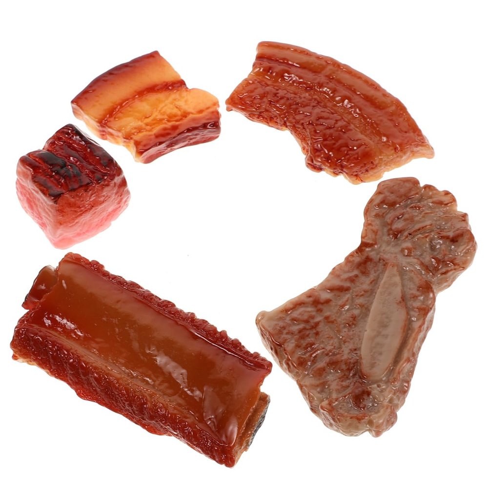 Alasum Simulated Meat Ornaments - 5Pcs Realistic Braised Pork Ribs Display Models for Home Kitchen Decor Food Photography Props Miniature Fake Meat for Teaching