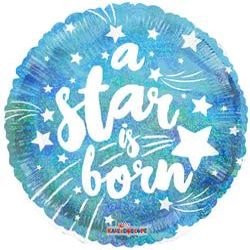 18" Convergram Round A Star Is Born Blue Holographic Balloon