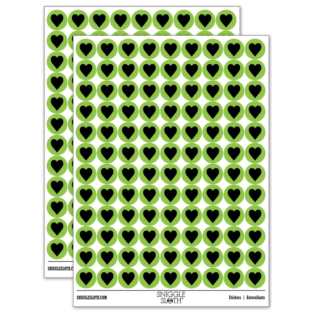 Card Suit Hearts 200+ Round Stickers - Matte Finish - 0.50" Size - Light Green