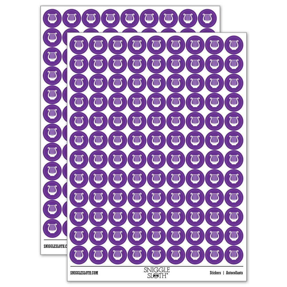 Lyre Harp Musical Instrument 200+ Round Stickers - Matte Finish - 0.50" Size - Purple