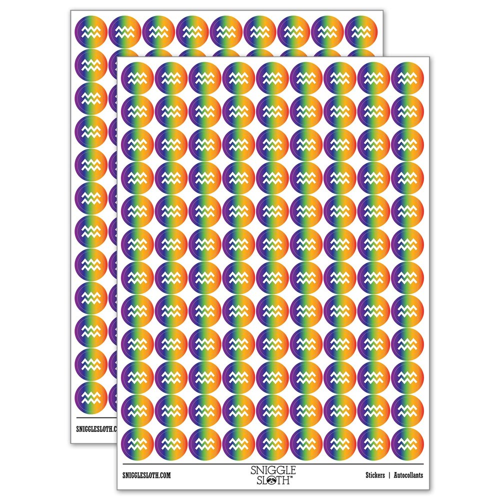 Aquarius Horoscope Astrological Zodiac Sign 200+ Round Stickers - Matte Finish - 0.50" Size - Rainbow