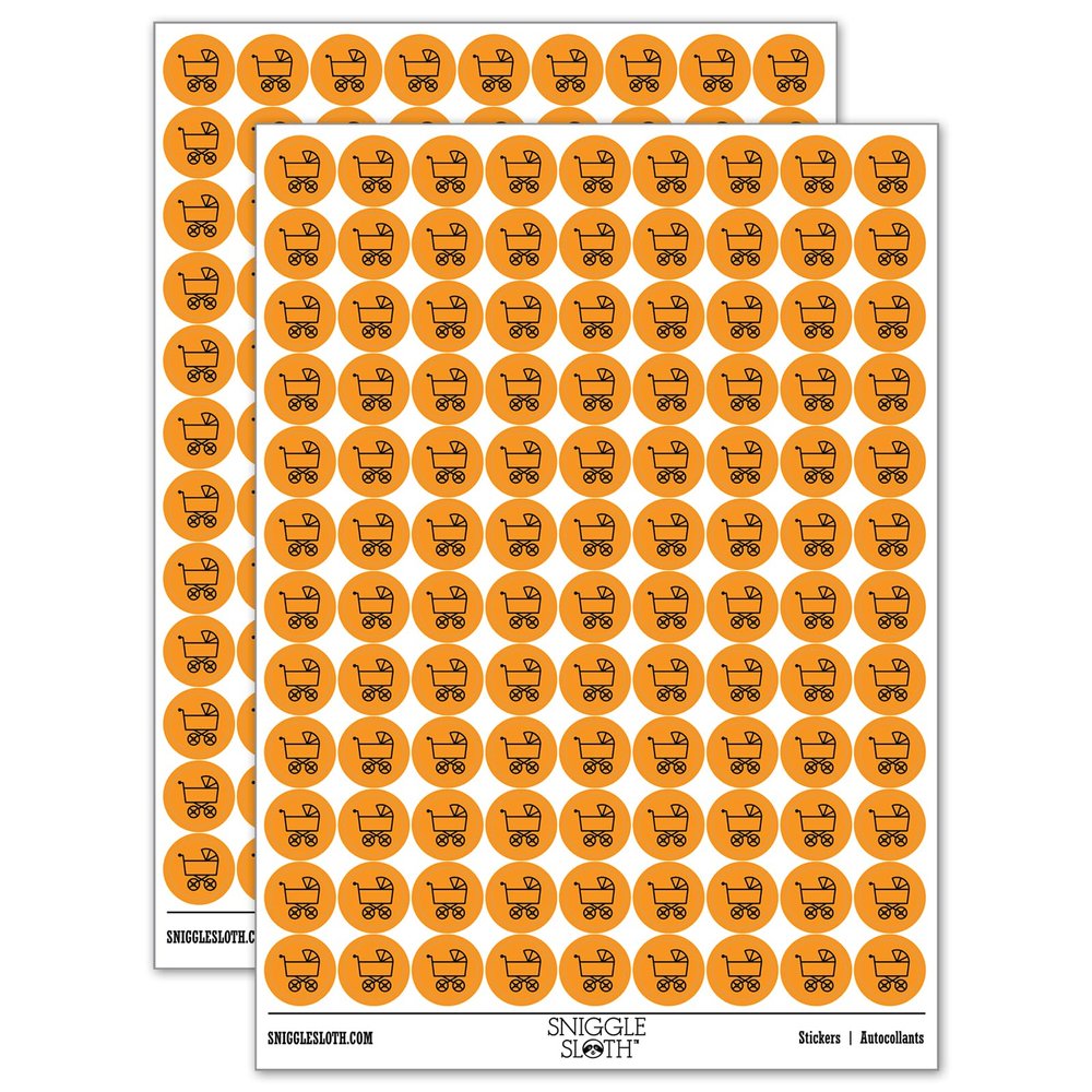Baby Carriage Pram Stroller 200+ Round Stickers - Matte Finish - 0.50" Size - Orange