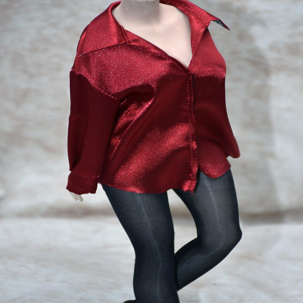 1/6 Scale Female Clothes, Female Silk Shirt Pajamas Tops Belt Clothes Accessory for 12inch PH TBL Action Figure Body (1pc Wine Red Shirt)