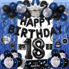 18th Birthday Decorations for Boys Girls, Happy 18th Birthday Decorations Boy Men, Blue Black 18 Year Old Boy Birthday Balloons Banner,Tablecloth, Fringe Curtains Hanging Swirls 18 Bday Decor for Men view 1