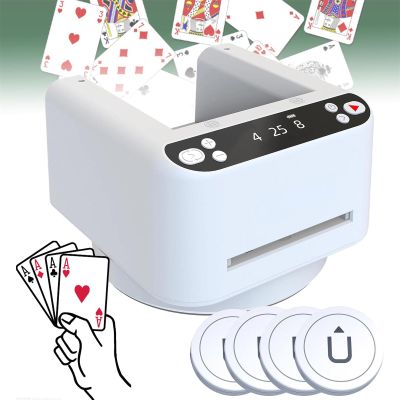 HEAXIY Automatic Card Dealer Machine, 360 Rotating Card Dealer with 4 Wireless Dealer Buttons, Rechargeable 2 Decks Card Dealing Machine, Up to 8 Players