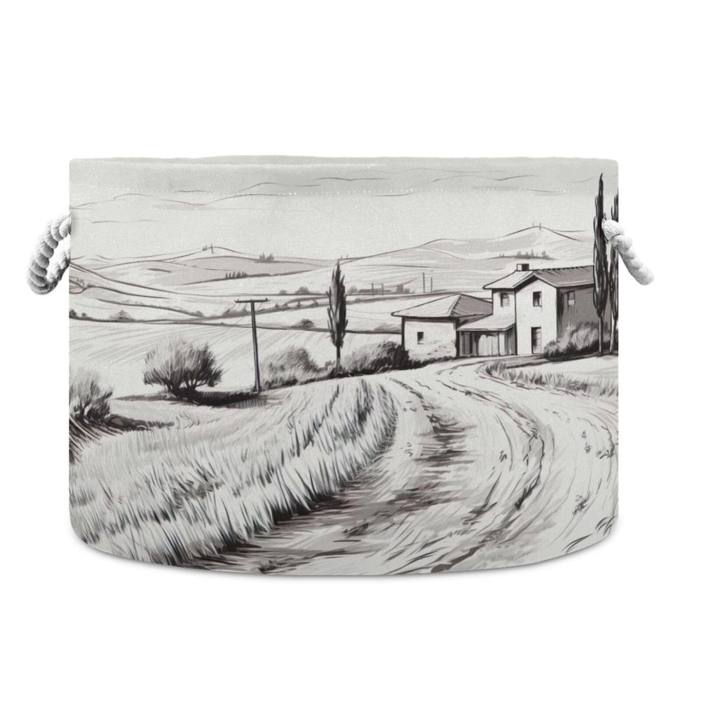 GOODOLD Lush Landscape Extra Large Storage Basket Decorative Laundry Basket with Handles, Rope Basket for Clothes, Blanket, Towel, 20 x 14 Inch