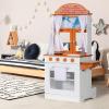 BRINJOY Play Kitchen Set for Kids, Double-Sided Wooden Farm Kitchen Playset, W/Oven, Window, Play Food, Apron, Towel, 2 in 1 Realistic Toddlers Pretend Play Cooking Toy Gift for Girls Boys Age 3+ view 2