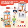 BRINJOY Play Kitchen Set for Kids, Double-Sided Wooden Farm Kitchen Playset, W/Oven, Window, Play Food, Apron, Towel, 2 in 1 Realistic Toddlers Pretend Play Cooking Toy Gift for Girls Boys Age 3+ view 4