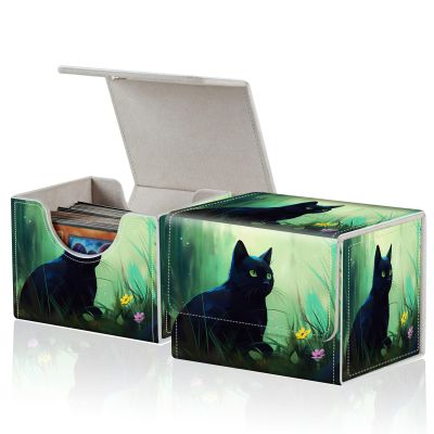 ACWDMKH for MTG Commander Deck Box,Card Deck Box for Trading Yugioh MTG,Fits 100 Double Sleeved Cards,PU Leather Strong Magnet Case for Magic Commander TCG CCG,Black Cat Forest