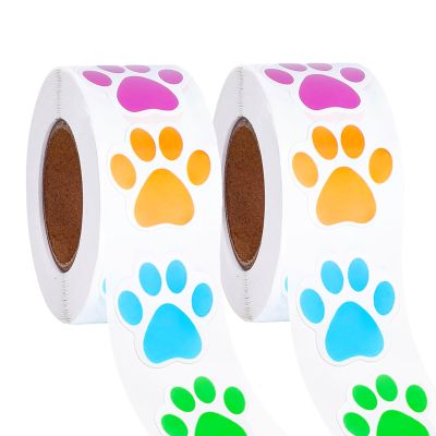 1000 Pcs Paw Prints Stickers, 1" Black Puppy Patrol Print Label, Dog Cat Bear Self-Adhesive Paw Sticker for Gifts, Kennels, Party Decoration, Student Awards (2 Roll,Colorful)