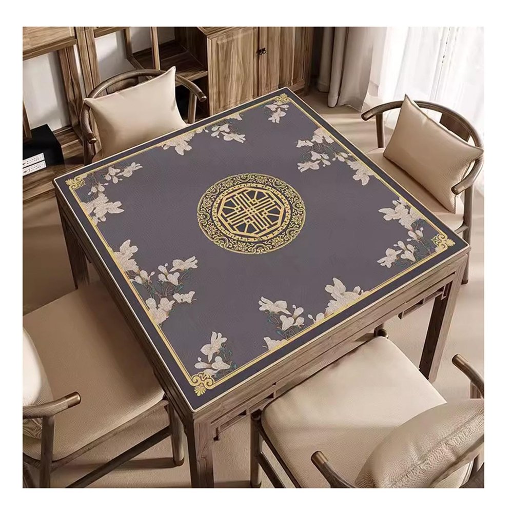 Mahjong Table Mat Anti Slip Noise ReductionChinese Style Printing Playing Mat for Poker Cards Mahjong and Tile Games (Color : Gray-1, Size : 33.5x33.5inch)