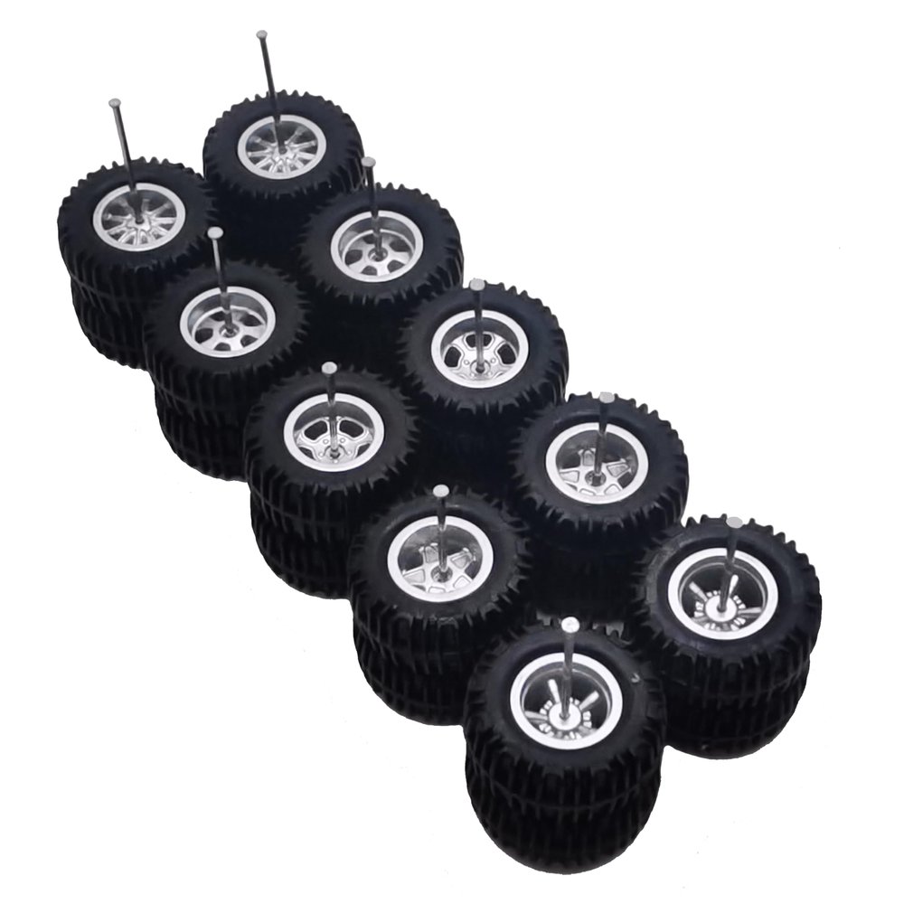 10 Set 1 64 Scale Wheels Silver Large Trucks Off-Road Modified Tire 1/64 Off Road Wheels and Tires Set with 5 of Rims(Tire Diameter 0.68in/17.2mm)