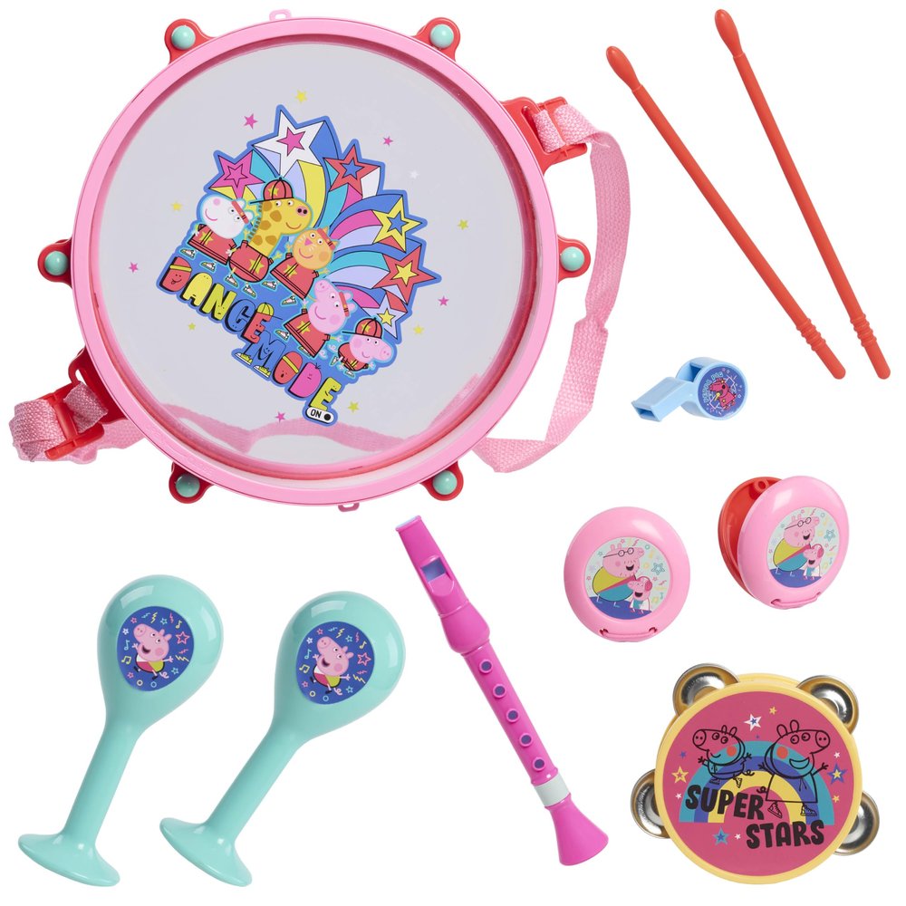 Peppa Pig Party Drum Set, 10-Pieces, 6 Musical Instruments, Pretend Play, Musical Education, Amazon Exclusive, Toy for Fans, Girls, Kids, Ages 18 Months and Up, Kids Toys for Ages 18 Month, Amazon Exclusive by Just Play