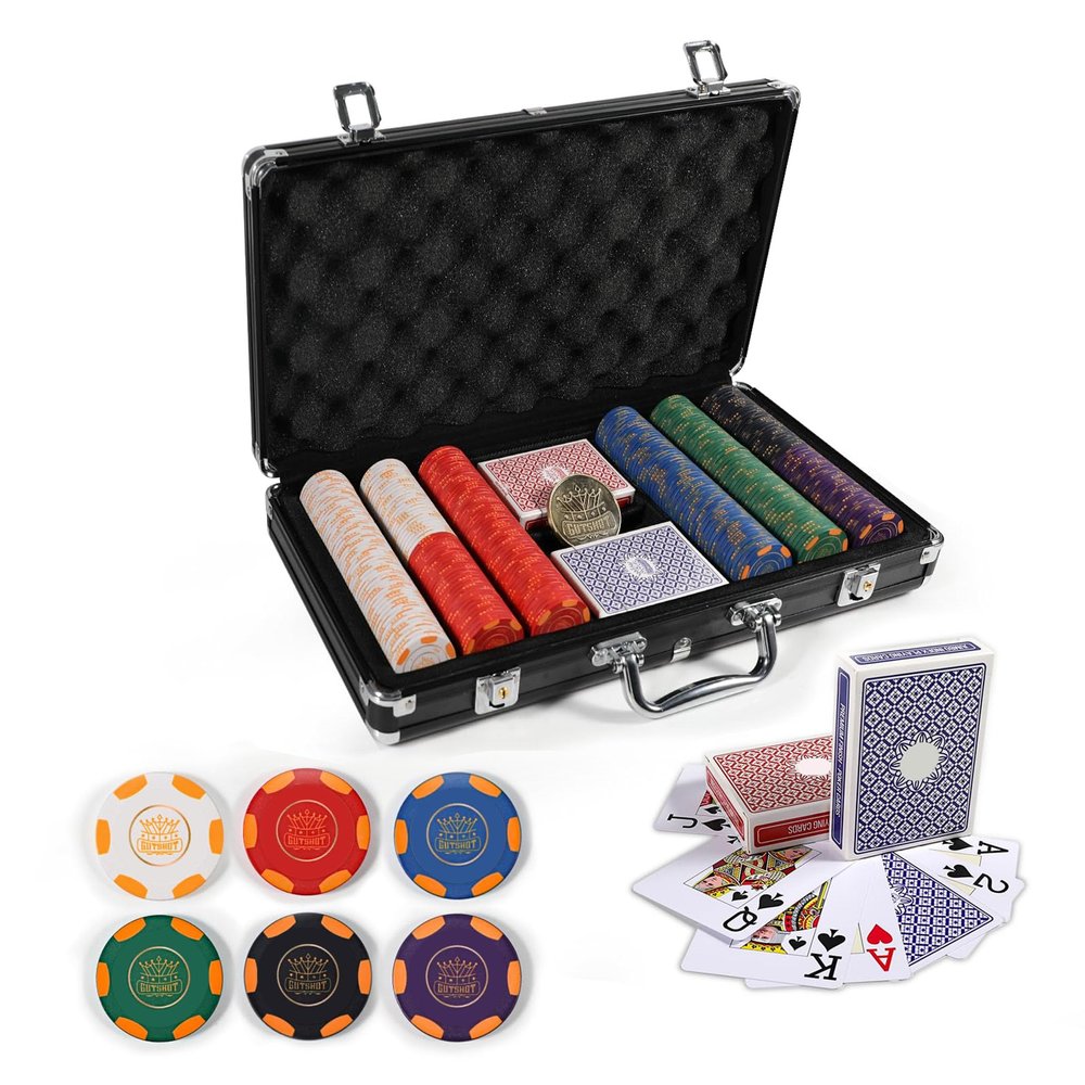 GUTSHOT Premium Ceramic Poker Chips Set with Luxury Case  Casino-Grade 300 Poker Chips for Texas Hold'em, Blackjack & Card Games, Durable Chips for Home & Tournament Play