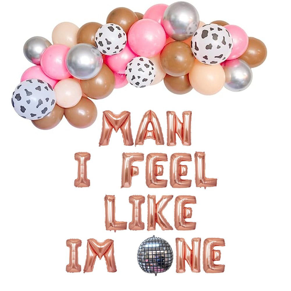 100% LIKED-Man I Feel Like Im One Birthday Banner, Party Decorations, Cowgirl 1st Birthday Western 1st Birthday Party for Baby Girl, Disco Cowgirl 1st Nashville Birthday Party Balloon Arch