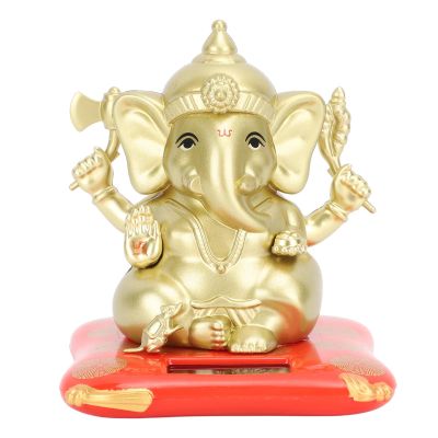 CDQL Car Solar Bobble Head Toy,Mini Ganesha Decoration,Exquisite Environmentally Friendly Elephant Swinging Dancing Toy for Dashboard Home Window Desk Decor,Gold