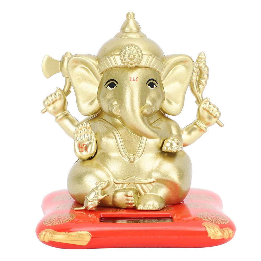 CDQL Car Solar Bobble Head Toy,Mini Ganesha Decoration,Exquisite Environmentally Friendly Elephant Swinging Dancing Toy for Dashboard Home Window Desk Decor,Gold